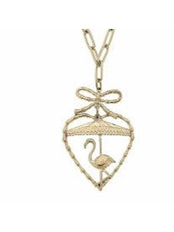 Canvas Women's Flamingo And Bamboo Heart Pendant Necklace in Gold (view 2)