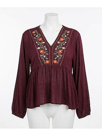 Umgee Floral Embroidered Top - Plus in Wine (view 1)