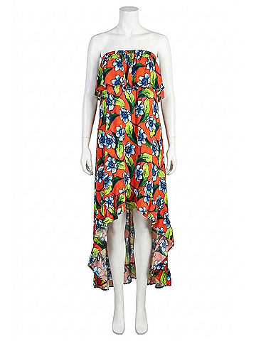 Easel Floral Assymetrical Strapless Dress in Red (view 1)