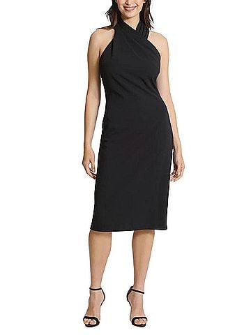 London Times Halter Neck Sheath Dress in Black (view 2)