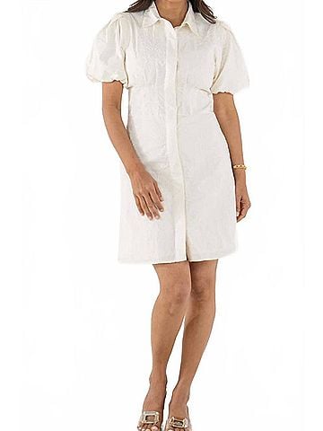 Emily McCarthy Britt Puffed Sleeves Mini Dress in Gardenia (view 2)