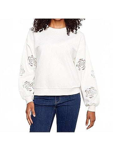 Charlie B Long Sleeve French Terry Top in White (view 2)