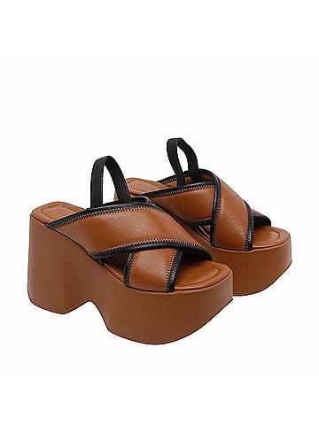 Vic Matie Women's Cognac Criss Cross Platform Sandal in Brown (view 2)