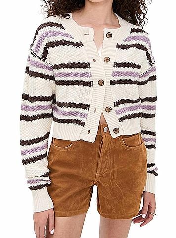Free People Lila Stripe Cardigan in Ivory Combo (view 2)