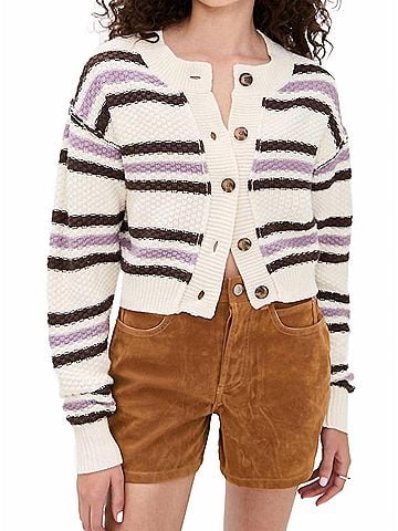 Free People Lila Stripe Cardigan in Ivory Combo (view 2)