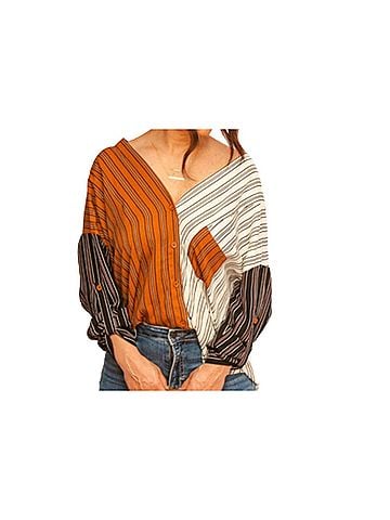 Fate Striped Color Block Blouse in Camel / Cream (view 2)