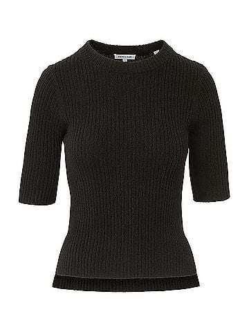 Veronica Beard Emil Cashmere Ribbed Half-Sleeve Pullover Sweater in Black (view 1)