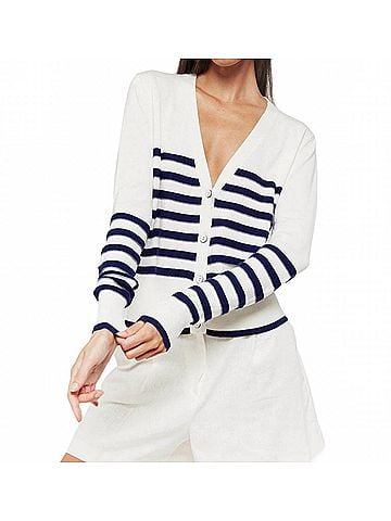 Brodie Brynn Breton Stripe Cardigan in Ice Water (view 2)