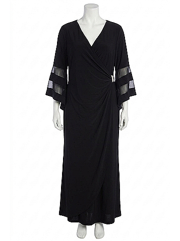 R&M Richards Sheer Trim Bell Sleeve Evening Dress in Navy (view 1)