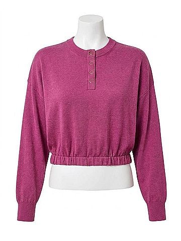 Lilla P Elastic Waist Henley Sweater in Dahlia (view 1)