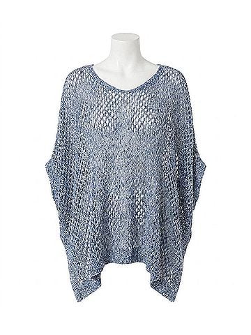 French Kyss Crochet Poncho in Denim (view 1)
