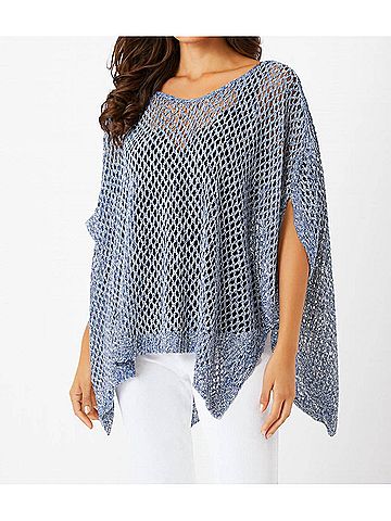 French Kyss Crochet Poncho in Denim (view 2)