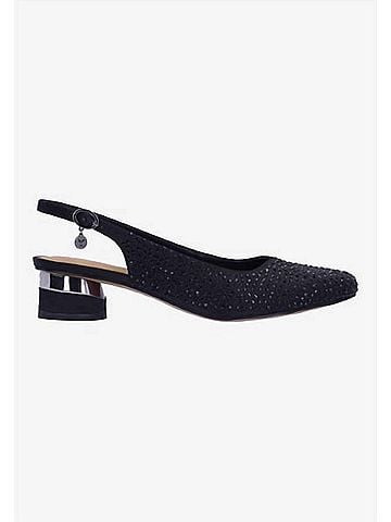 J. Renee Women's Baline Sling Back Pumps in Black Satin/Stones (view 1)