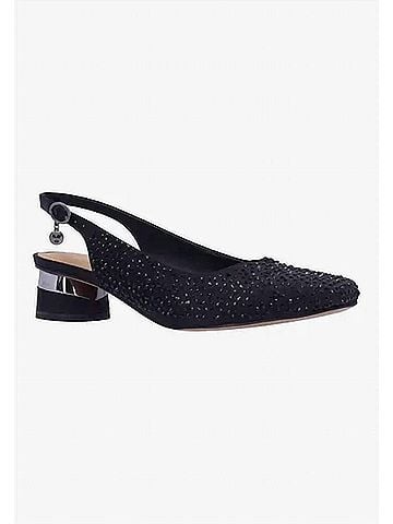 J. Renee Women's Baline Sling Back Pumps in Black Satin/Stones (view 2)