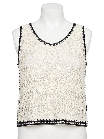 Charlie B Cotton Blend Crochet Sleeveless Top in Natural (view 1)