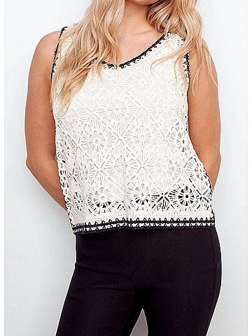Charlie B Cotton Blend Crochet Sleeveless Top in Natural (view 2)