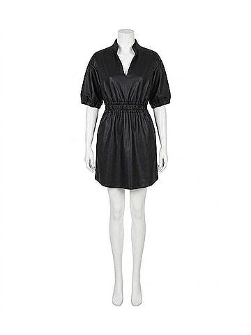 Emily McCarthy Palmer Mini Dress in Black Vegan Leather (view 1)