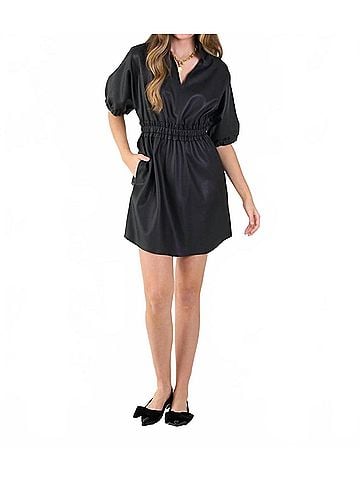 Emily McCarthy Palmer Mini Dress in Black Vegan Leather (view 2)