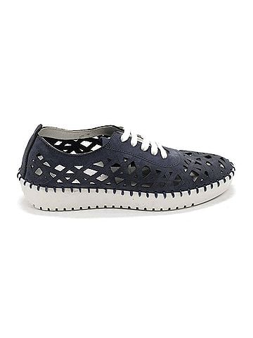 Eric Michael Women's Dolores Laser-Cut Leather Casual Sneaker in Denim Nubuk (view 1)