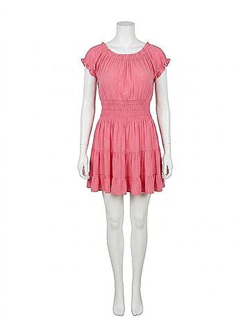 Oddi Smocked Tiered Dress in Pink Taffy (view 1)