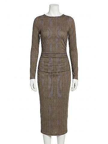 Veronica Beard Long Sleeve Charissa Midi Dress in Dark Acorn Multi (view 1)