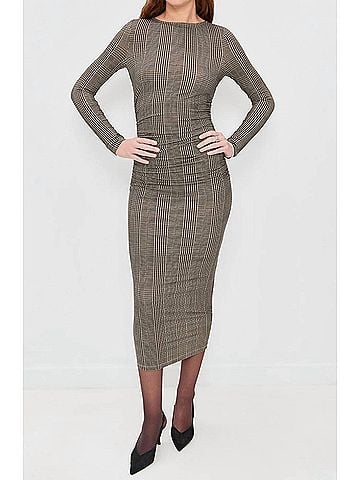 Veronica Beard Long Sleeve Charissa Midi Dress in Dark Acorn Multi (view 2)
