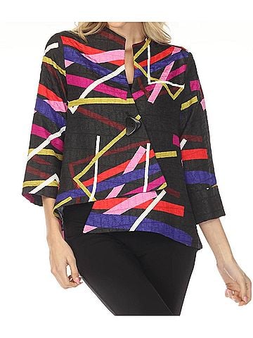 Joseph Ribkoff Abstract Textured Trapeze Jacket in Black Multi (view 2)
