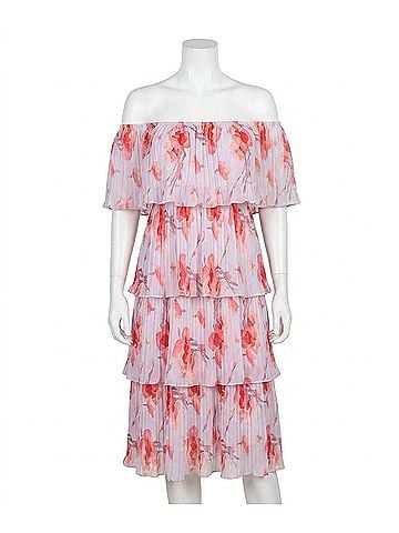 Entro Pleated Floral Midi Dress in Lavender Fields (view 1)