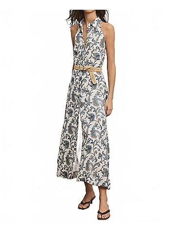 Veronica Beard Mackey Paisley Halter Midi Dress in Dove White Multi (view 2)