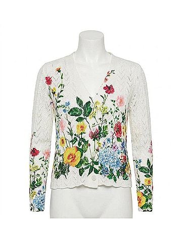Current Air Floral Print Scalloped Cardigan in Multi (view 1)