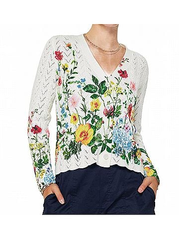 Current Air Floral Print Scalloped Cardigan in Multi (view 2)
