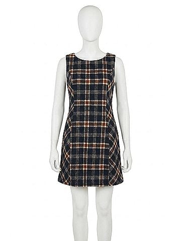 MIOU MUSE Mila Plaid Dress in Navy, Brown And Cream (view 1)