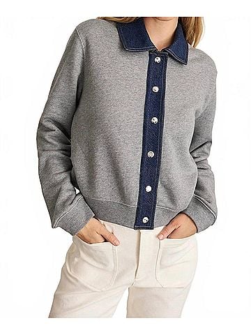 Tanya Taylor Rita Cozy Terry Knit Jacket in Heather Grey (view 2)