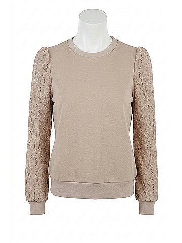 Generation Love Noa Lace Sleeve Sweatshirt in Taupe (view 1)