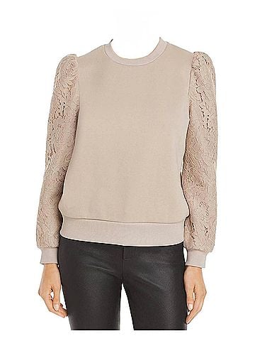 Generation Love Noa Lace Sleeve Sweatshirt in Taupe (view 2)