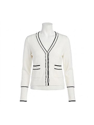Karen Kane Beverly Contrast Trim Cardigan in Black/ Off-White (view 1)