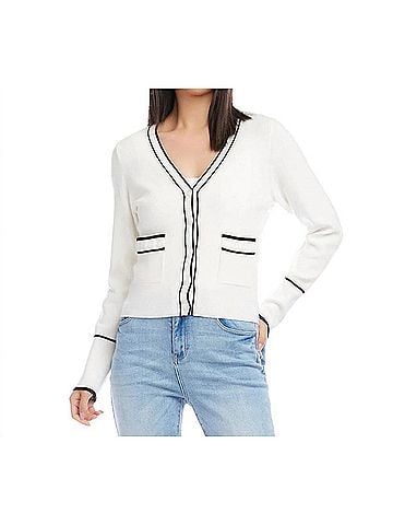 Karen Kane Beverly Contrast Trim Cardigan in Black/ Off-White (view 2)