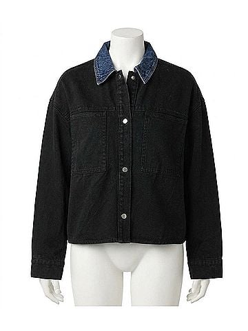 Olivaceous Ricki Contrast Jacket in Black Denim (view 1)