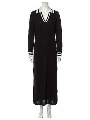 Olivaceous Collared Sweater Maxi Dress in Black Ivory (view 1)