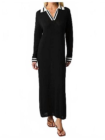 Olivaceous Collared Sweater Maxi Dress in Black Ivory (view 2)