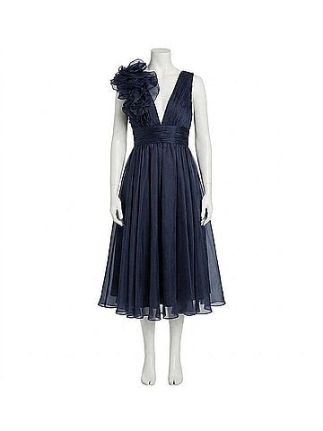 Mac Duggal Sleeveless Chiffon A-Line Tea Length Cocktail Dress in Midnight (view 1)