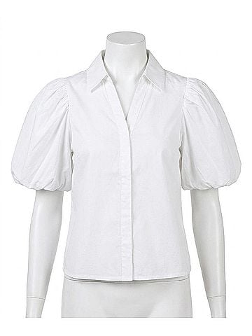 Pinch Bubble Sleeve Blouse Top in White (view 1)