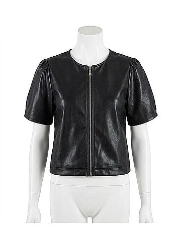 Melissa Nepton Houston Faux Leather Zip-Up Vest in Black (view 1)