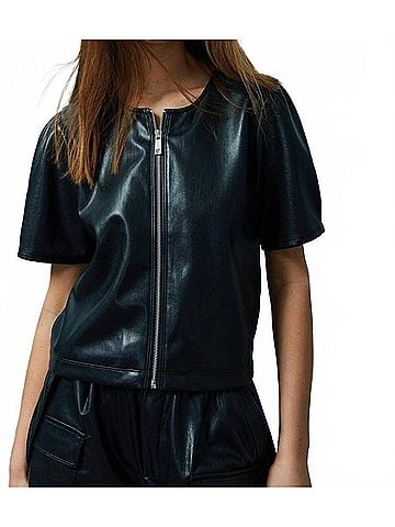 Melissa Nepton Houston Faux Leather Zip-Up Vest in Black (view 2)