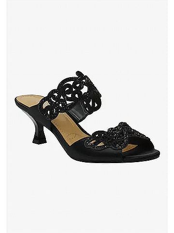 J. Renee Women's Francie Slide Sandals in Black/Black Shiny Satin (view 2)
