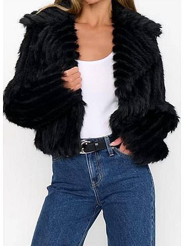 Show Me Your Mumu Salt Lake City Cropped Faux Fur Jacket in Black (view 2)