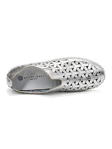 Eric Michael Women's Inez Leather Slip-On Flat Comfort Shoes in Silver (view 2)