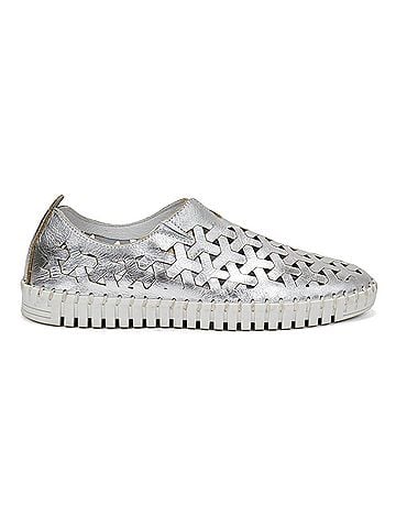 Eric Michael Women's Inez Leather Slip-On Flat Comfort Shoes in Silver (view 1)