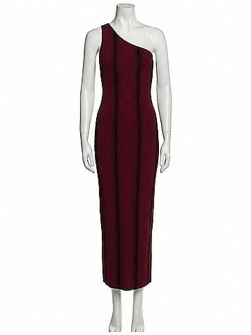 Ser.O.Ya One Shoulder Ribbed Maxi Dress in Burgundy Black Striped (view 1)