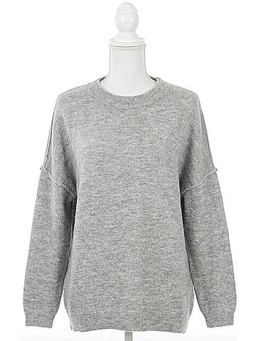 Zenana Oversized Round Neck Raw Seam Sweater in Melange Grey (view 1)